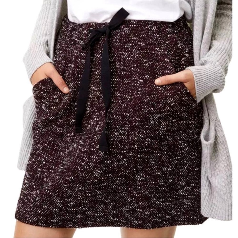 NWT, LOFT Drawstring Pocket Skirt, Burgundy, Small